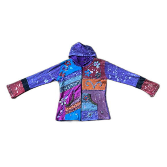 Boho Patch Work Long Sleeve Y2K  90s Full Zip Hoodie Top  Women's Size Large - Picture 3 of 9